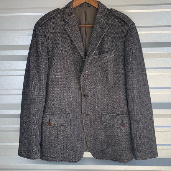 Banana Republic Blazer Wool Mens 40R Sports Jacket Gray Herringbone Tailored Fit - Picture 1 of 8